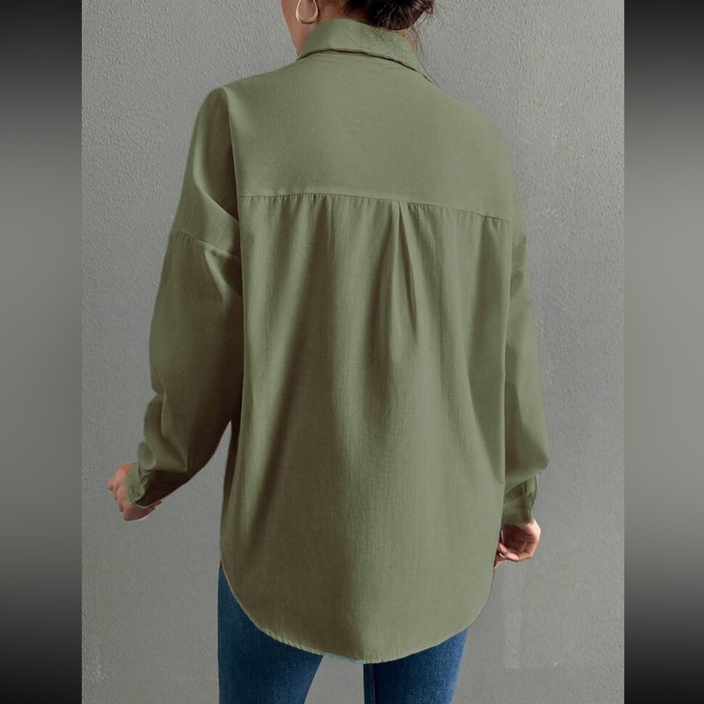 Boho blue eye embroidered button down long sleeve shirt - Picture 2 of 5